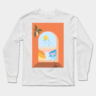 Mediterranean Sea view from window Long Sleeve T-Shirt